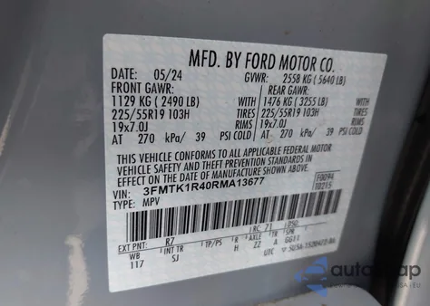 2024 Ford Mustang Mach-E Select z USA, uszkodzony, nr VIN 3FMTK1R40RMA13677